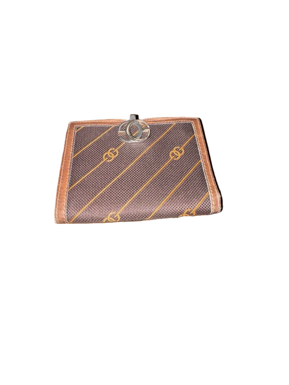 Gucci Diagonal Striped Canvas Leather Trim Bifold Wallet 70’s Early 80’s